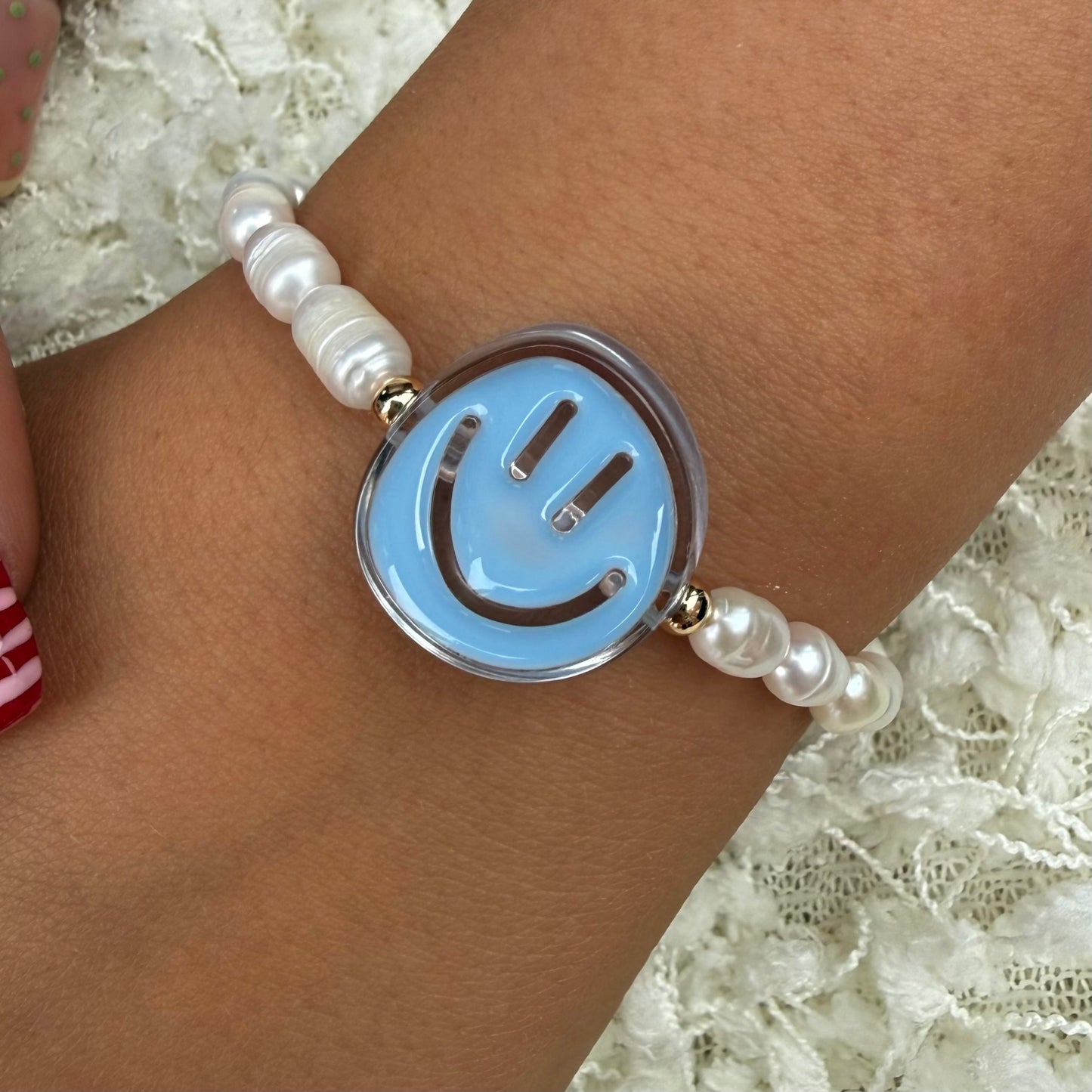 Blue Smiley Fresh Water Pearl Bracelet