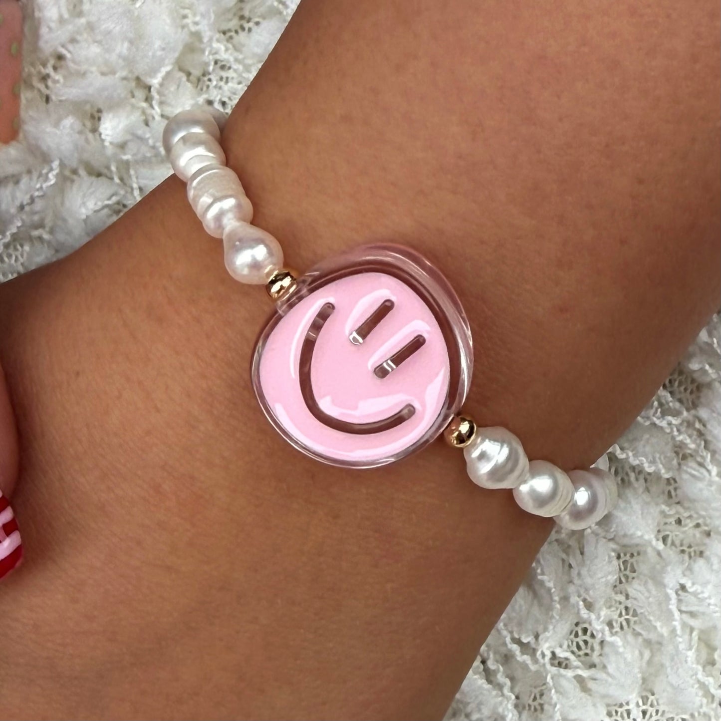 Pink Smiley Fresh Water Pearl Bracelet