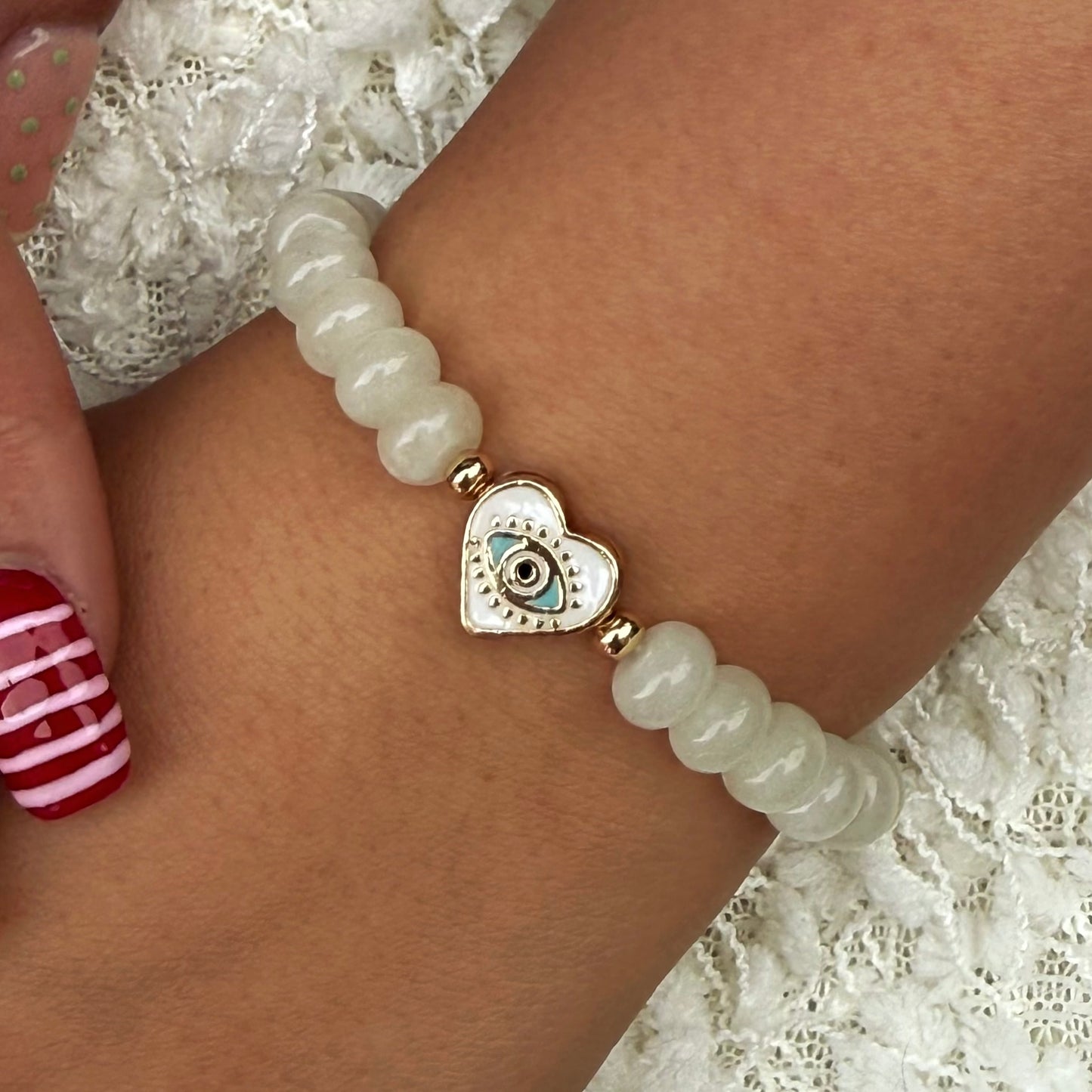 White Heart Evil Eye Bracelet