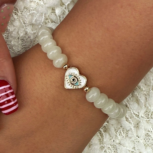 White Heart Evil Eye Bracelet